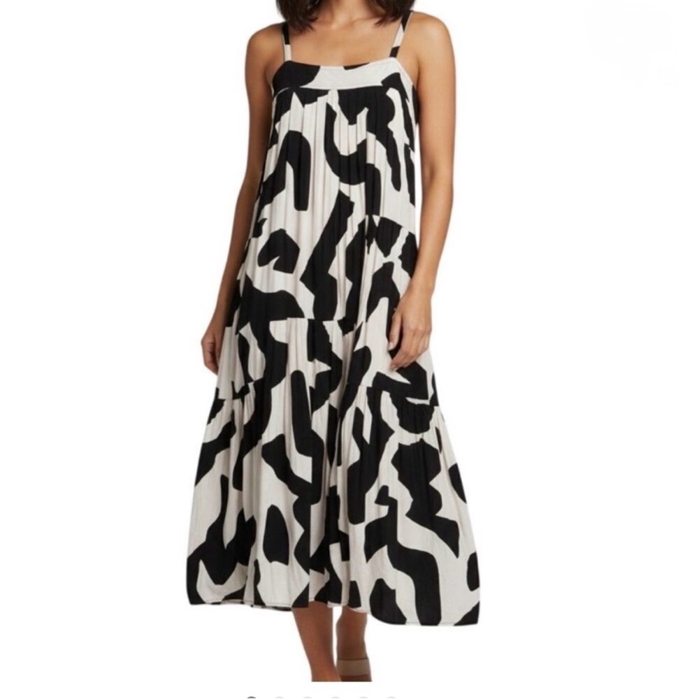 Anthropologie ABEL THE LABEL Black & Cream Patterned Dress w/pockets Size Small